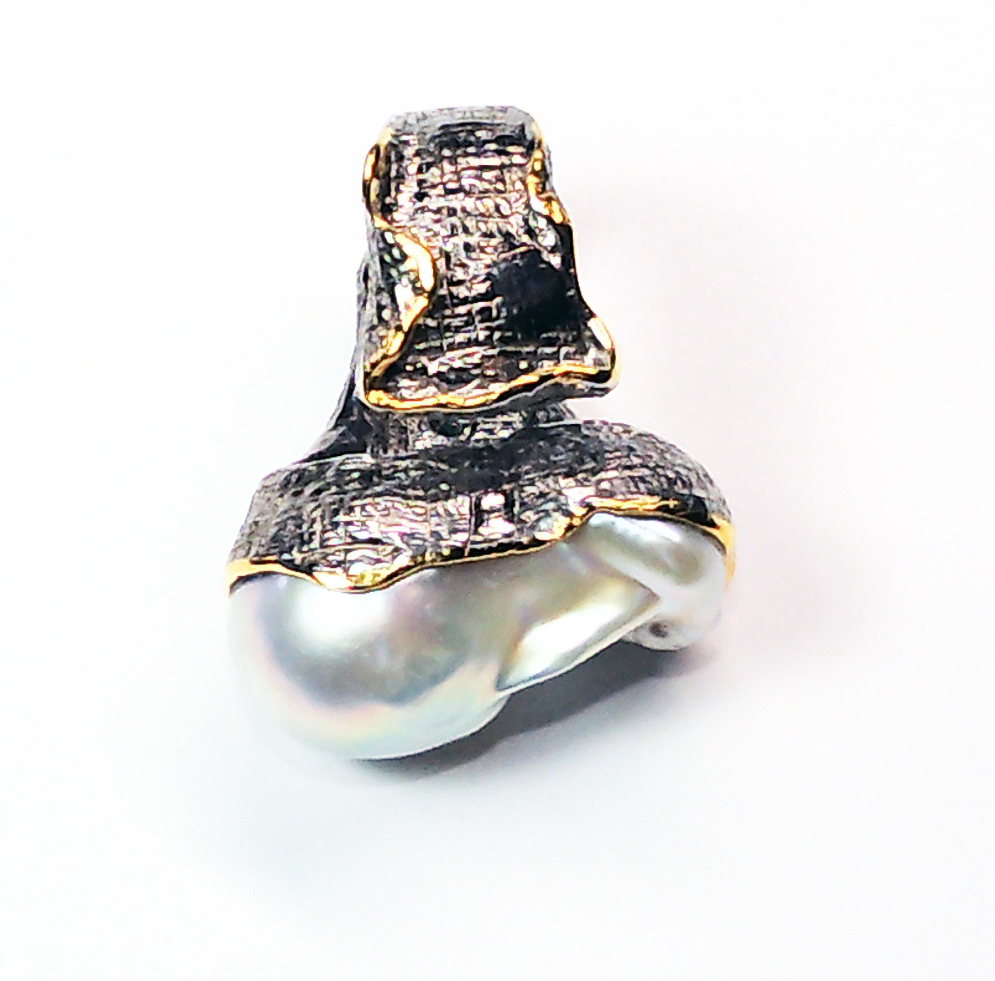 Baroque Pearl ring in sterling silver and gold overlay accents with gemstones