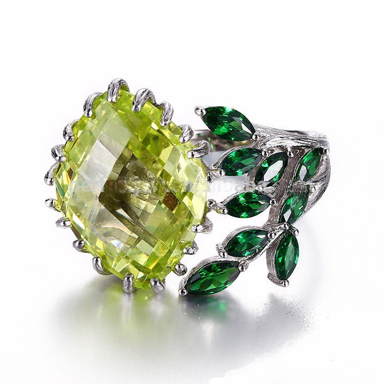 silver ring with American Olive zirconium stones