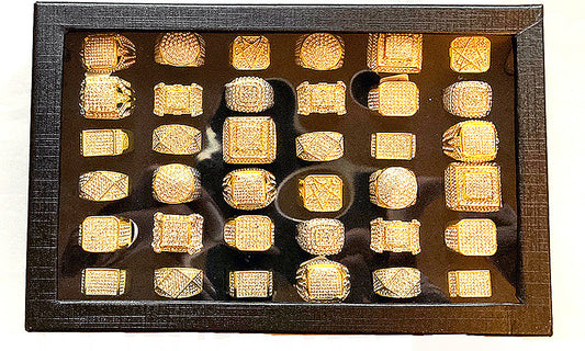 36 piece mens gold rings in14K plate and cz stones