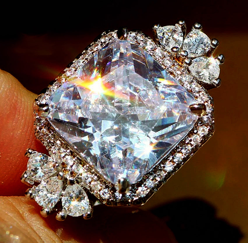 Huge 18×18mm Princess-Cut CZ Statement Ring – Stamped S925 Sterling Silver | Unise