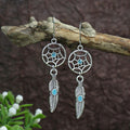 Vintage Turquoise Earrings Antique Silver Statement Tibet Bohemian Retro Indian Earrings