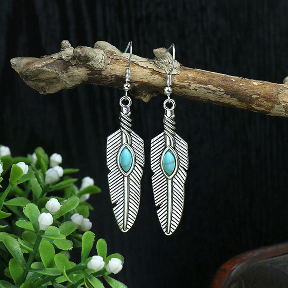 Vintage Ethnic Turquoise Earrings Antique Silver Statement Bell Tassel Tibet Bohemian