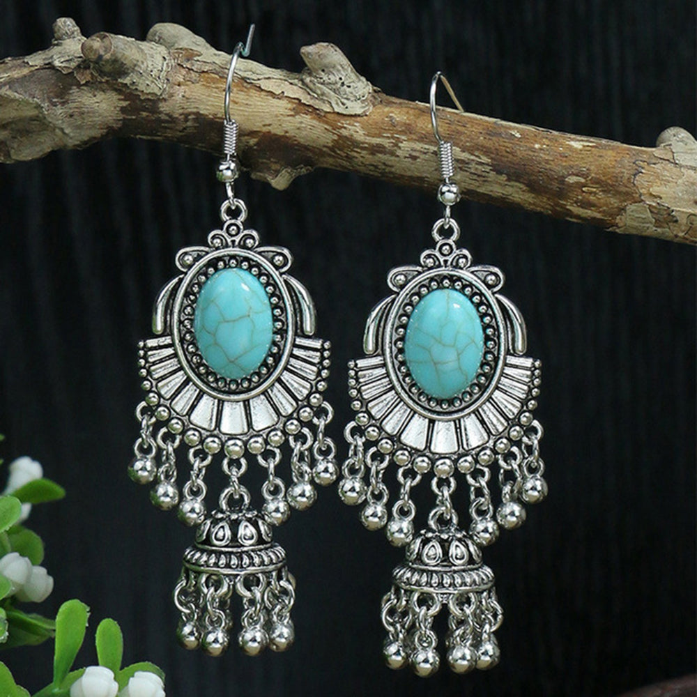 Vintage Ethnic Turquoise earrings in antique silver boutique bohemian style