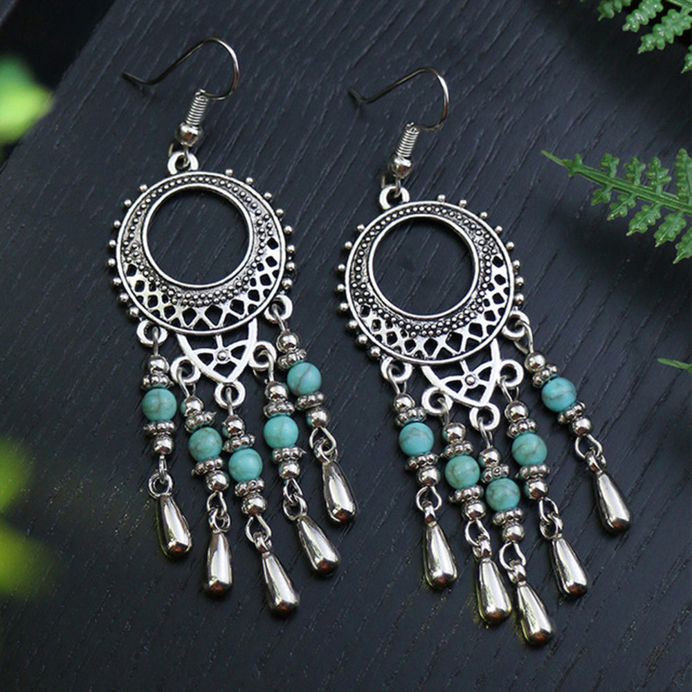 Indian Vintage Ethnic Turquoise Earrings For Women Antique Silver