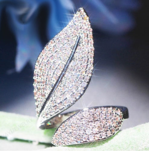 Adjustable leave Princess Cut 5.7 CT White Zircon womens ring