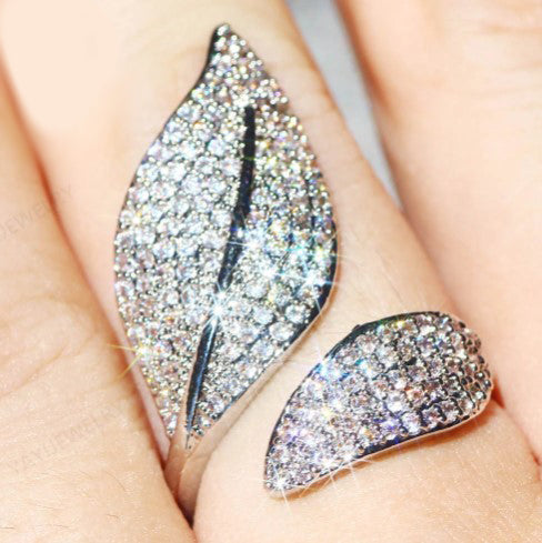 Adjustable leave Princess Cut 5.7 CT White Zircon womens ring