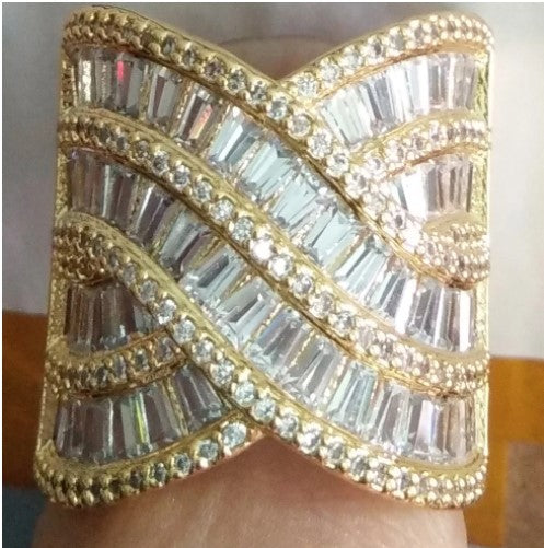 Hand crafted sterling silver womens ring with Cubic Zircon stones Gold finished
